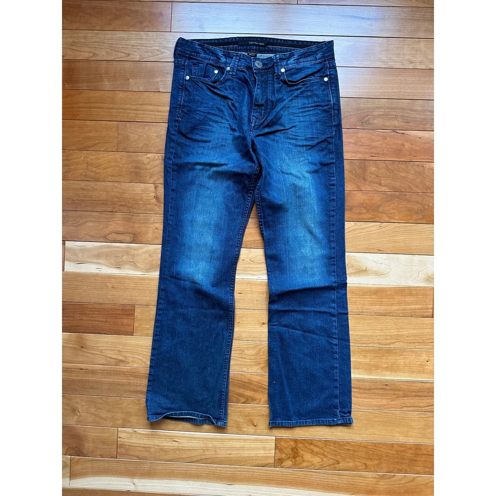 Calvin Klein Jeans Mens 33 Modern Boot Cut Dark Wash Blue Denim Jeans 33x30